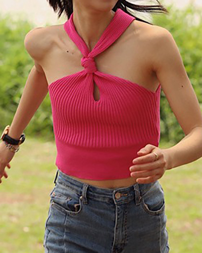 Summer New Knit Halter Neck Slim Sexy Sling V Neck Women Vest Green Purple Blue Rose Bige White Black One Size