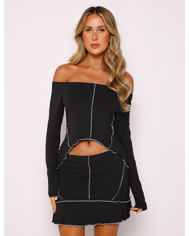 Long Sleeve Women 2 Piece Skirt Set S-XXL