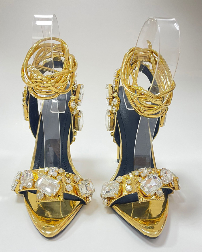 High-heeled sandals female summer  cross straps rhinestone open-toe women's shoes