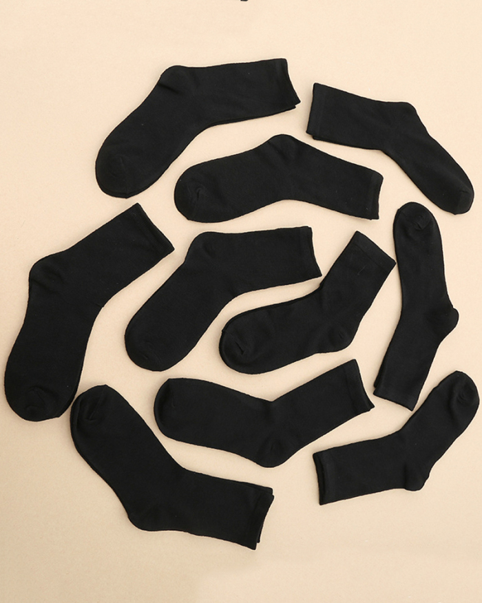 10 Pairs Men's Mid Breathable Solid Color Socks Black Gray White