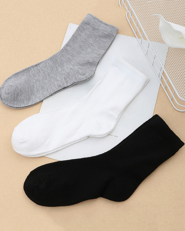 10 Pairs Men's Mid Breathable Solid Color Socks Black Gray White