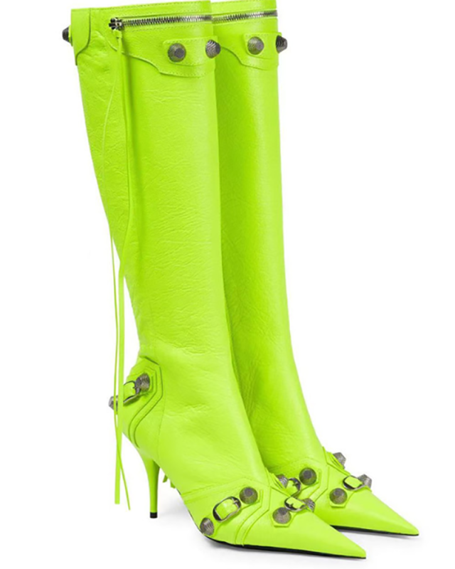 Pre sale Women high heel pointed side zipper metal rivets pin buckle and kneewomen's boots