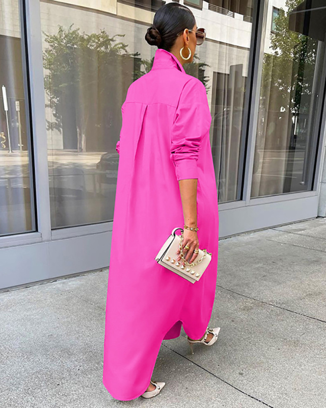 Women Autumn New Fashion Casual Solid Color Long Sleeve Long Shirt Coat White Black Khaki Gray Yellow Rosy Blue S-2XL