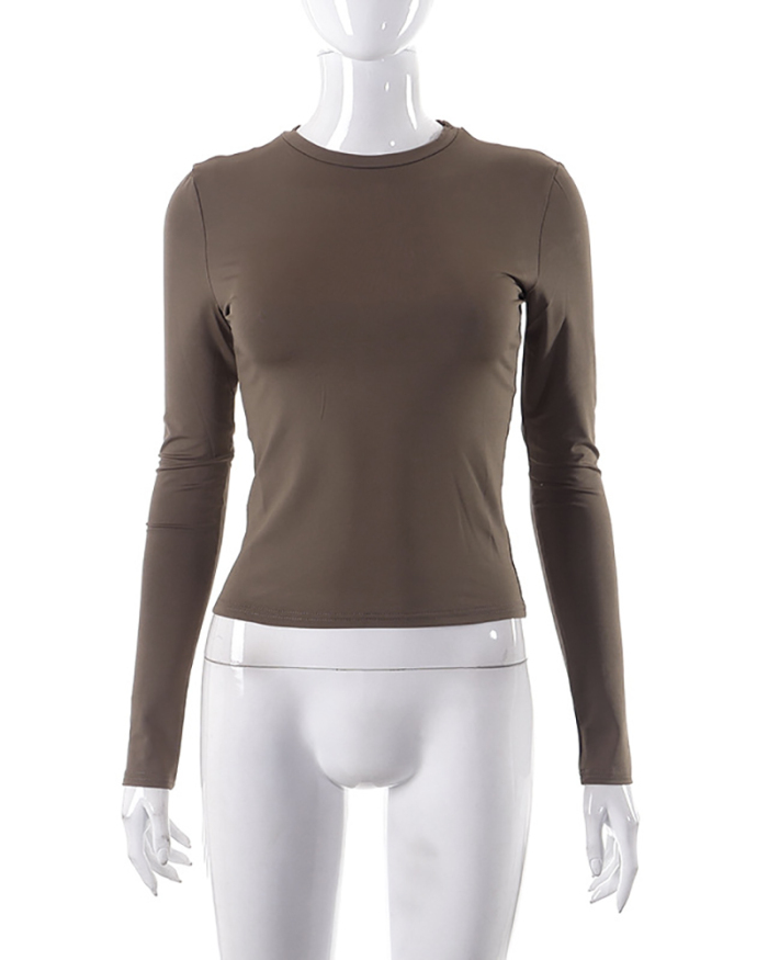 Hot Sale Women Long Sleeve O Neck Solid Color Slim Basic T-shirt XS-L