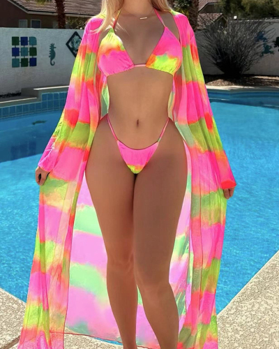 Colorful Women New Beach Bikini Set and Cover Up Dress S-XL