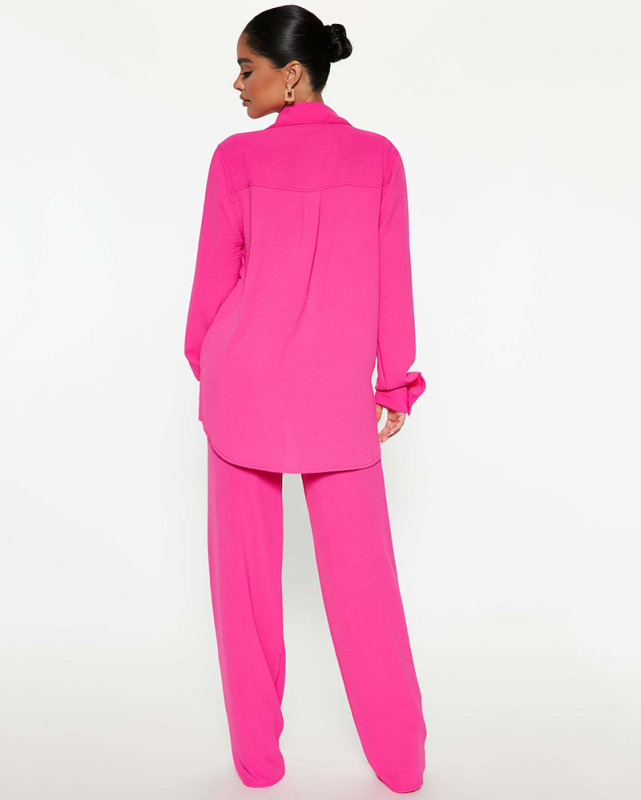 Women Long Sleeve Lapel Solid Color Casual Fashion Pants Sets Two Pieces Outfit Sky Blue Rosy Coffee S-XL