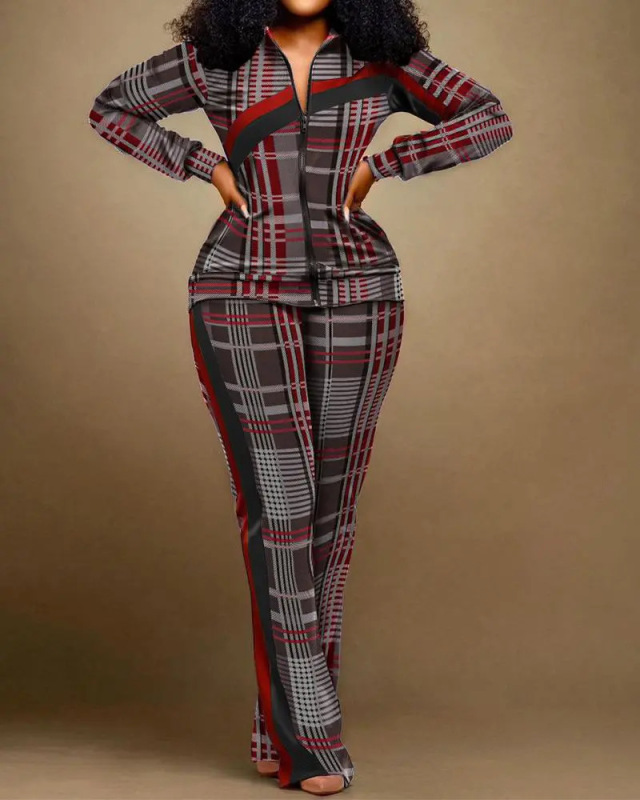 Hot Sale Women Long Sleeve Zipper Coat Patchwork Leopard Camo Printed Pants Sets Two Pieces Outfit S-3XL