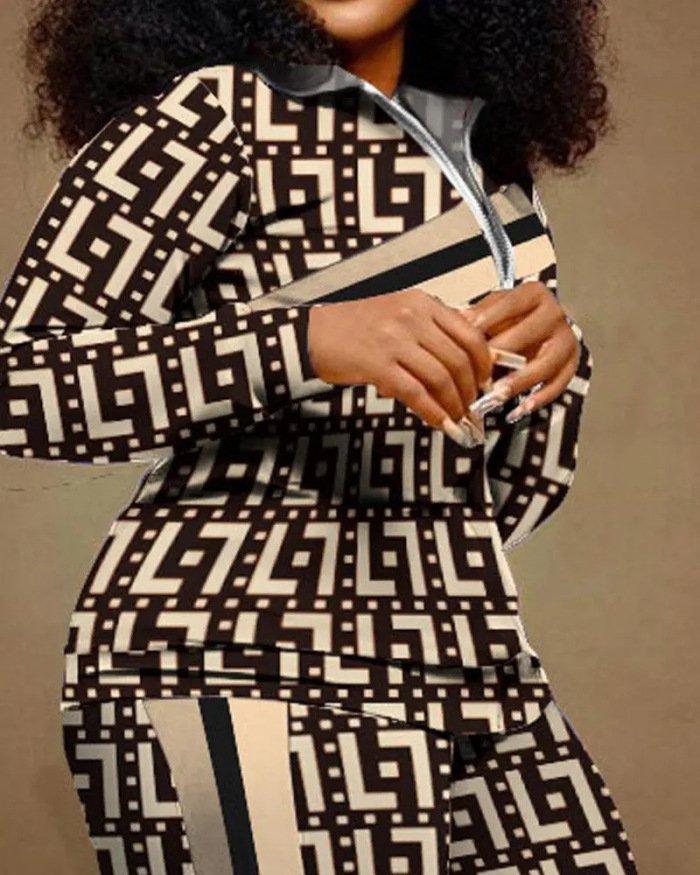 Hot Sale Women Long Sleeve Zipper Coat Patchwork Leopard Camo Printed Pants Sets Two Pieces Outfit S-3XL