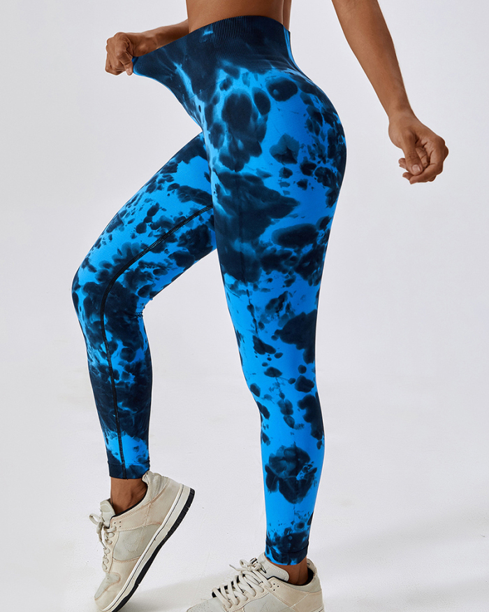 Women Tie Dye Seamless High Waist Yoga Pants Fitness Running Sports Tights S-XL