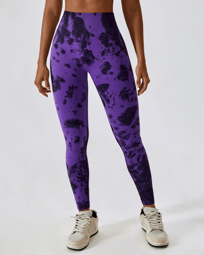 Women Tie Dye Seamless High Waist Yoga Pants Fitness Running Sports Tights S-XL