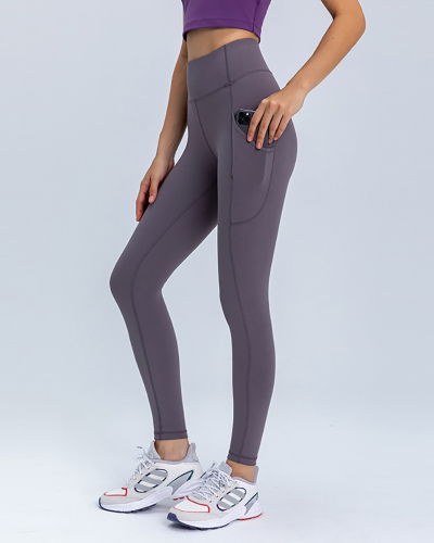 Women High Elastic Big Side Pocket Running Sports Pants Black Camo Gray Green 4-12
