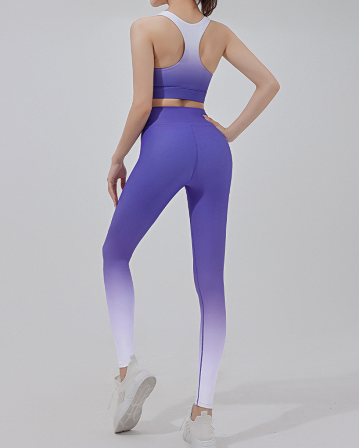 Women Fixed Cup Sports Casual Running Fitness Pants Gradient Yoga Wear Pants Sets Purple Green Blue Rosy S-XL