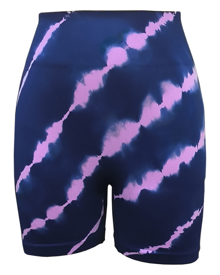 Women Seamless Tie Dye Summer High Waist Lift Hips Running Shorts Black Gray Green Purple XS-XL