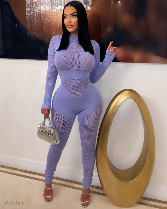 Sexy Tight Autumn Women Long Sleeve Knit Slim Jumpsuit Black Purple Rosy White S-XL