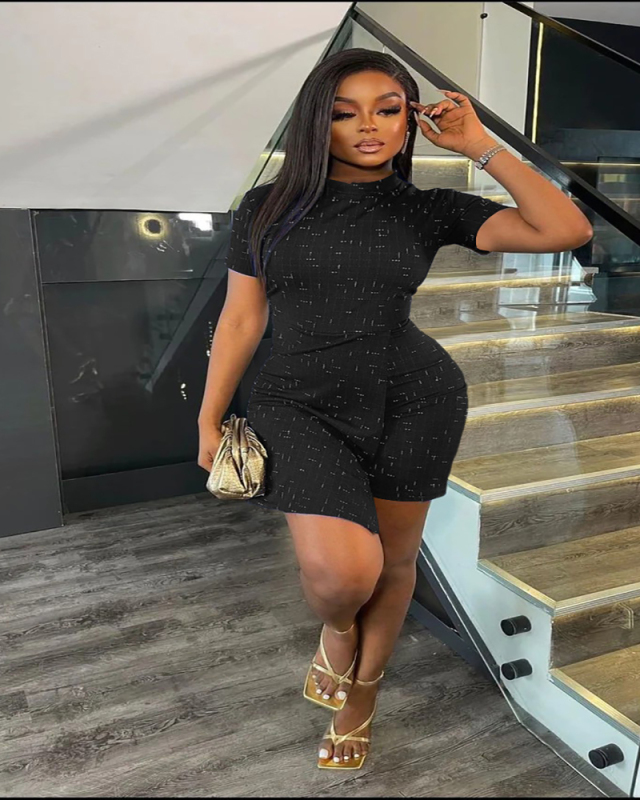 Short Sleeve Women Tight Short Jumpsuit S-XL