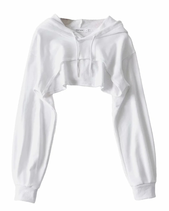Women Hoodies Pullover Long Sleeve Irregular Top White Gray Black S-L
