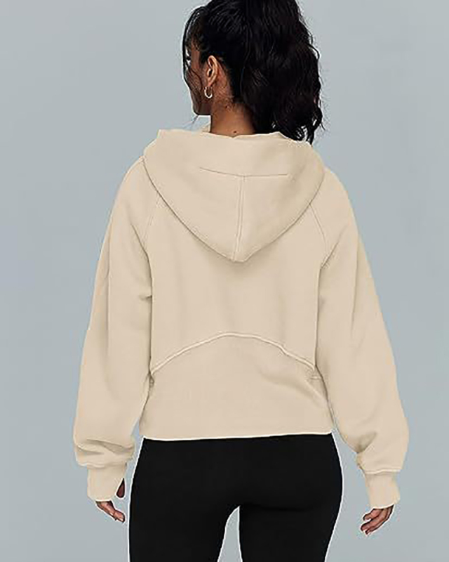 Women Hot Sale Long Sleeve Zipper Front Hooded Pocket Pullover Tops S-XL