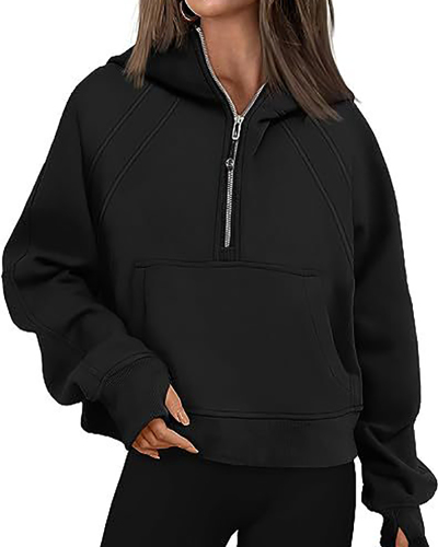 Women Hot Sale Long Sleeve Zipper Front Hooded Pocket Pullover Tops S-XL