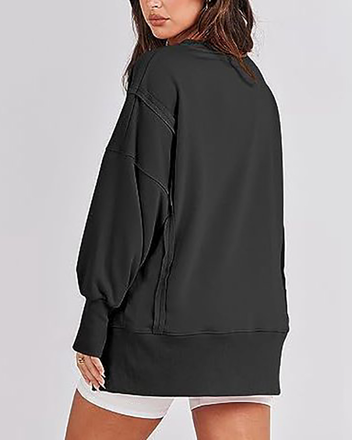 Hot Sale Irregular Autumn Side Slit Zipper Long Sleeve Pullover Tops S-2XL