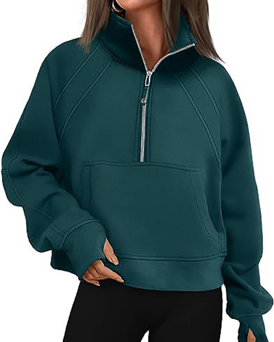 Half Zipper Long Sleeve Pocket Sweater Stand Neck Pullover Top S-XL