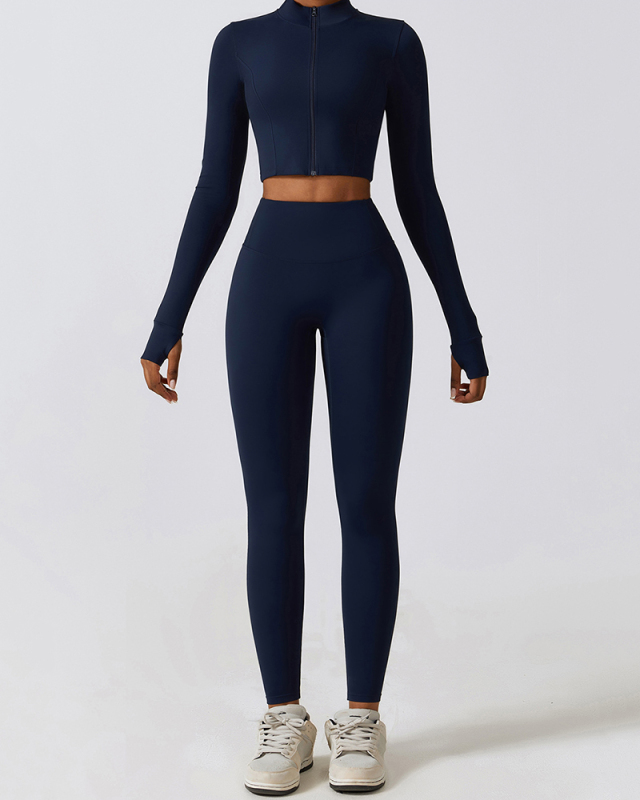 Popular Long Sleeve Coat Fitness Bra Slim Pants Sets Yoga Three Piece Sets S-XL