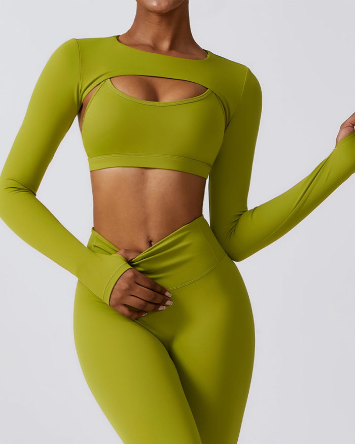 Women Solid Color Sports Running Crop Top Long Sleeve Covers Mini Top S-XL