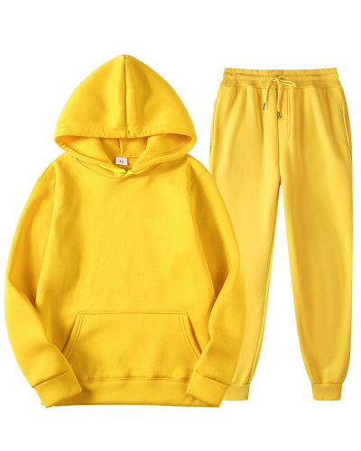 New Solid Color Pullover Pockets Hoodies Sets Two-piece Pants Sets S-3XL