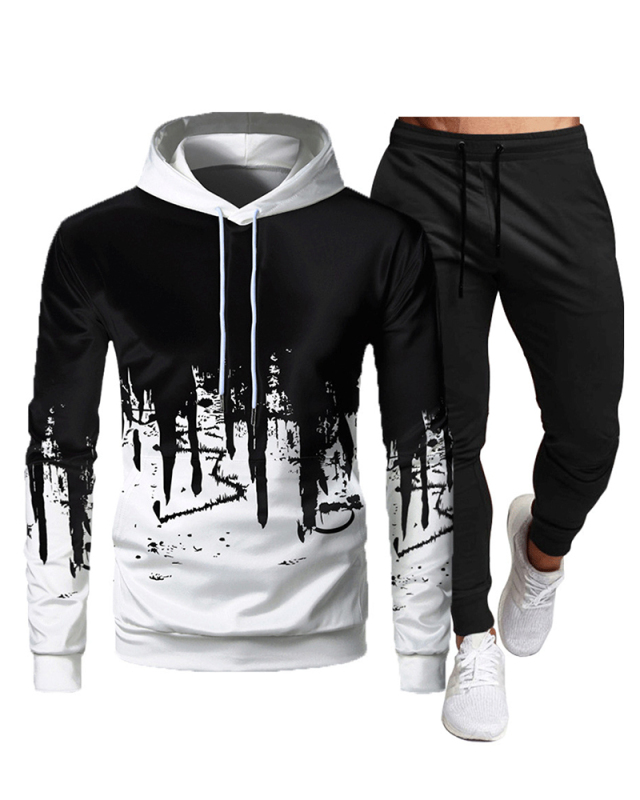 3D Printed Fashion Sports Casual Autumn Long Sleeve Hooded Top Pants Two-piece Pants Sets White Gray Army Green Red S-3XL