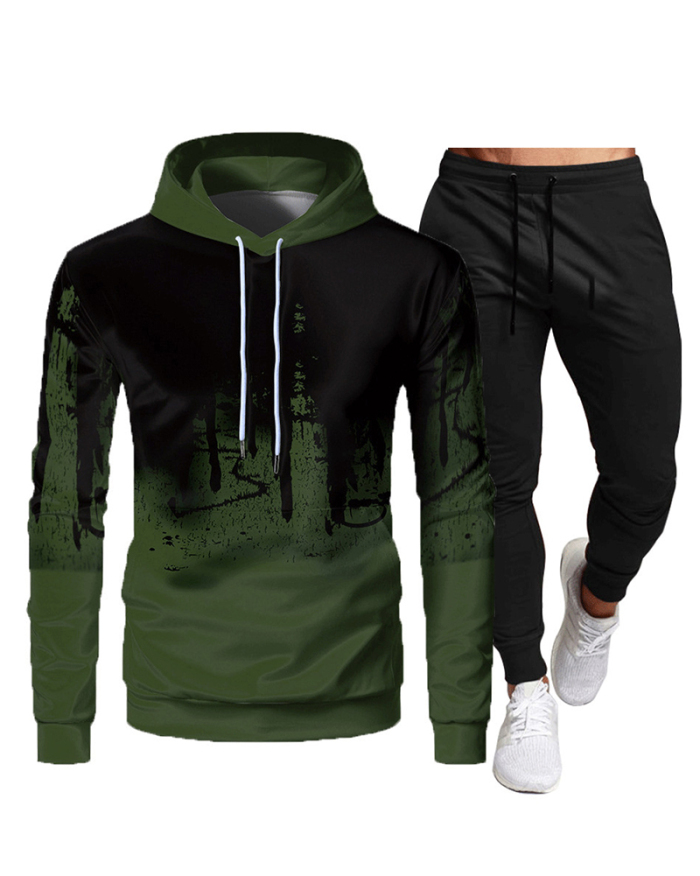 3D Printed Fashion Sports Casual Autumn Long Sleeve Hooded Top Pants Two-piece Pants Sets White Gray Army Green Red S-3XL
