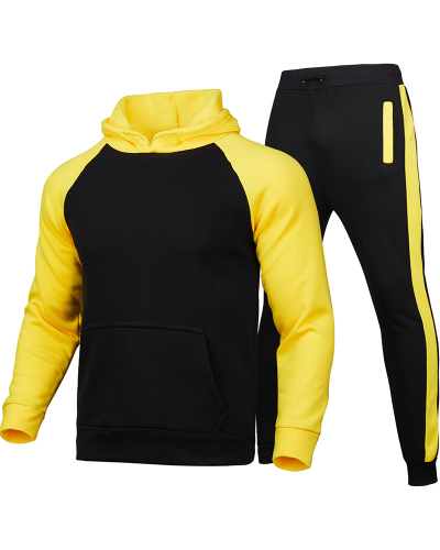 Men's Long Sleeve Colorblock Hoodies Sport Sets Two-piece Pants Sets Red Yellow Black Gray Navy Blue S-3XL