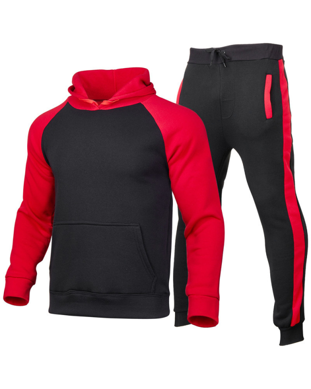 Men's Long Sleeve Colorblock Hoodies Sport Sets Two-piece Pants Sets Red Yellow Black Gray Navy Blue S-3XL
