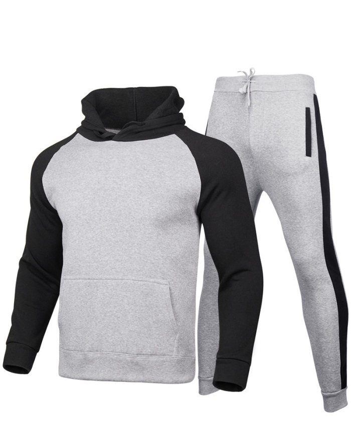 Men's Long Sleeve Colorblock Hoodies Sport Sets Two-piece Pants Sets Red Yellow Black Gray Navy Blue S-3XL