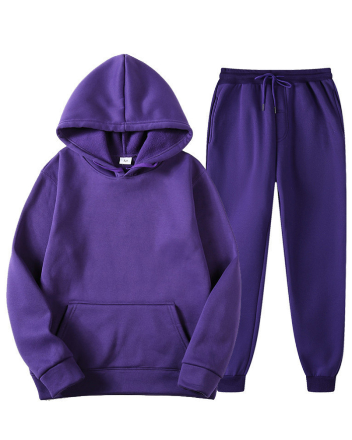 New Solid Color Pullover Pockets Hoodies Sets Two-piece Pants Sets S-3XL