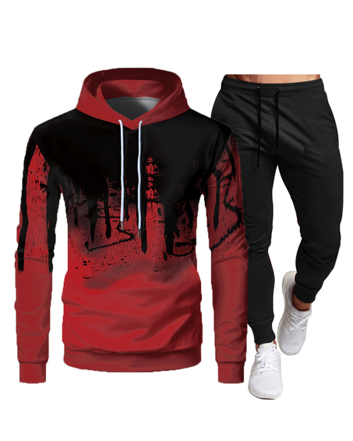 3D Printed Fashion Sports Casual Autumn Long Sleeve Hooded Top Pants Two-piece Pants Sets White Gray Army Green Red S-3XL