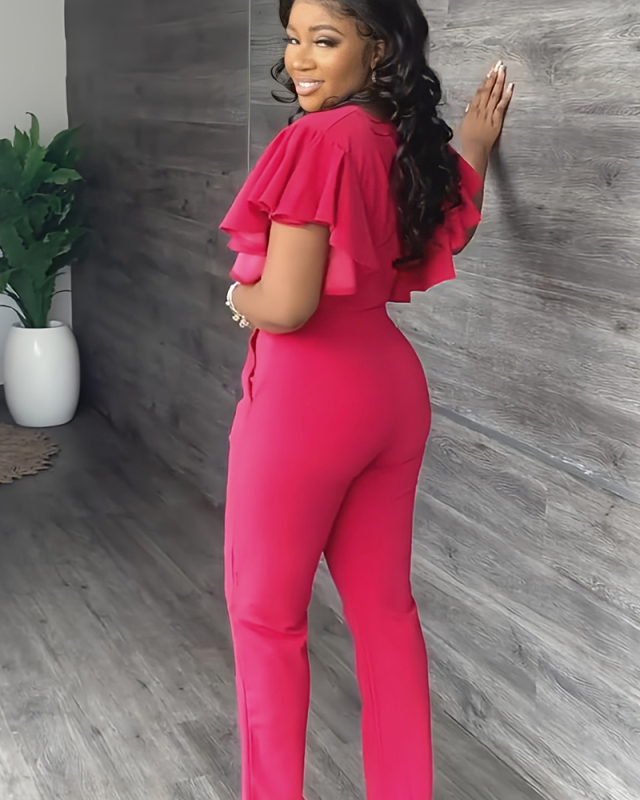 Deep V-neck Women Casual Two Piece Pant Set Outfits S-XXL