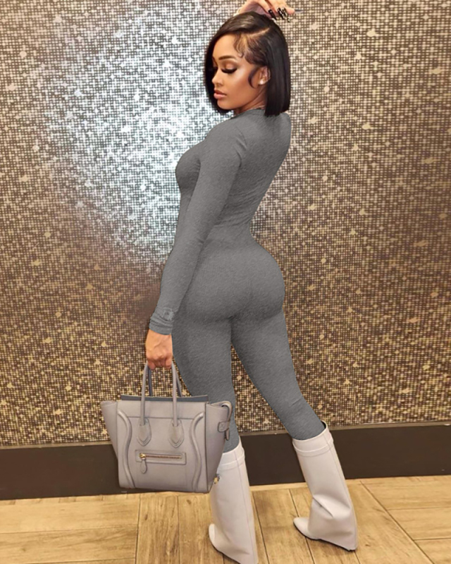 Solid Color Women Long Sleeve Women Autumn Jumpsuit S-L