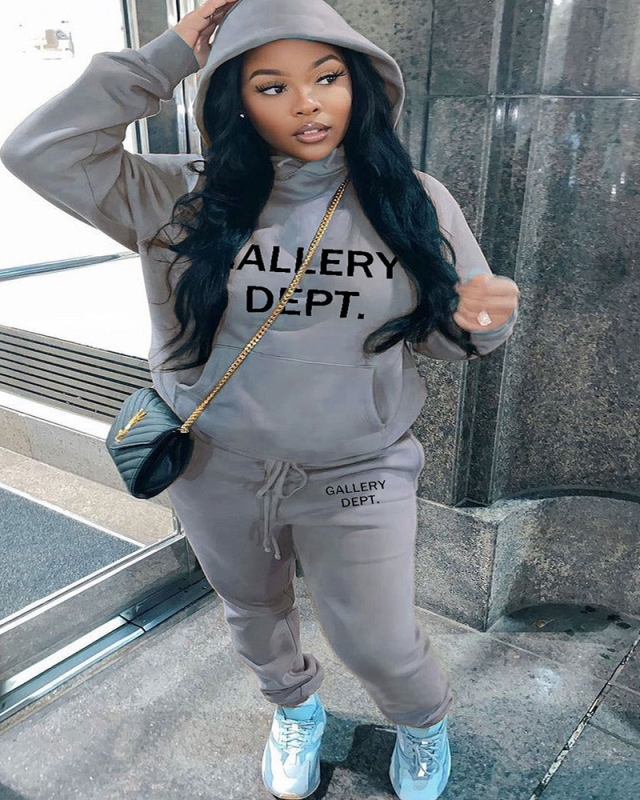 Long Sleeve Women Letter Printed Two Piece Pant Set S-5XL