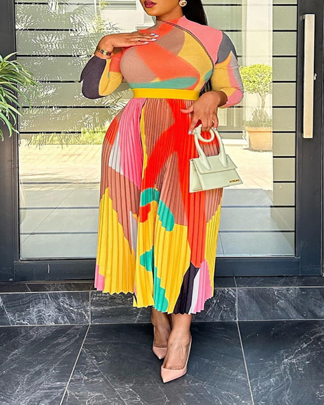 Long Sleeve Printed Women Long Dress  S-3XL