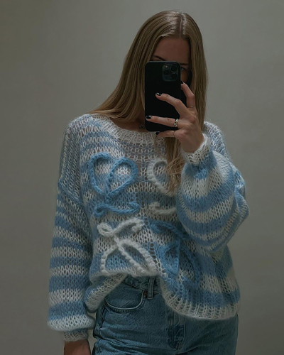 Light Blue Winter Long Sleeve Fashion Sweater S-L