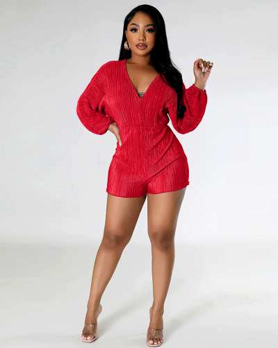 Long Sleeve V-neck Women Wholesale Short Romper S-2XL