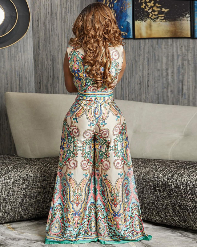 Floral Printed Sleeveless Women Fashion Summer Jumpsuit S-3XL