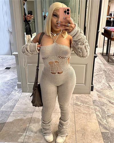 Knitted Wholesale Long Sleeve Women Sporty Fashion Jumpsuit S-L