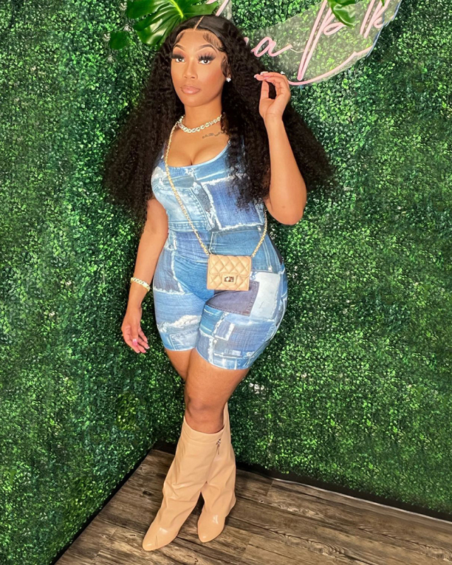 Jean blue Color Sleeveless Women Short Romper S-2XL