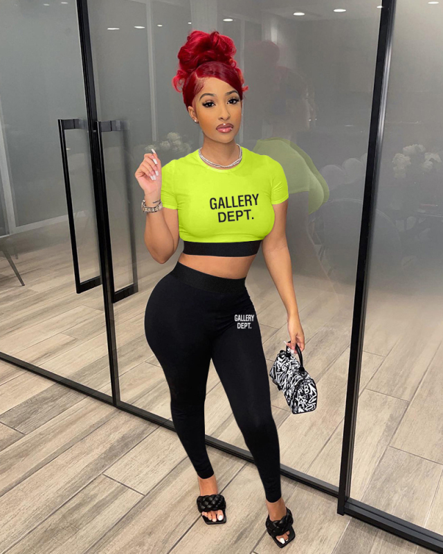 Short Sleeve Letter Printed Women 2 Piece Set Outfits S-XXL