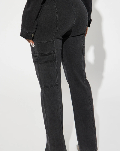 Black Jeans Women Autumn New Two Piece Pant Set S-XXL