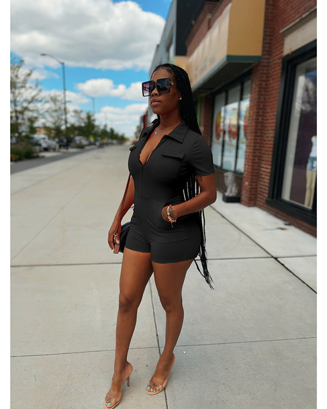 Solid Color Short Sleeve Women Summer Romper S-XXL