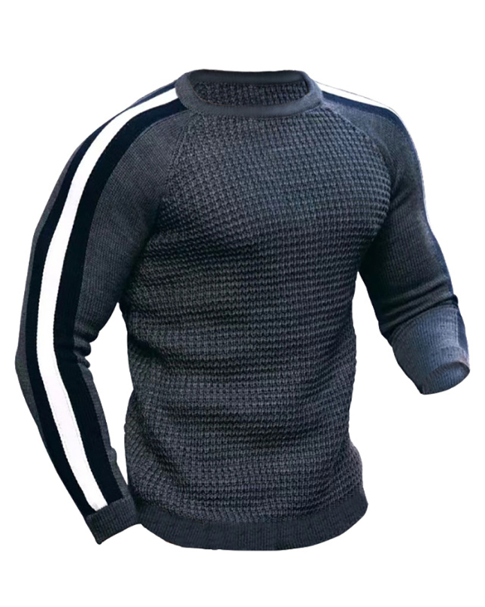 Men's Long Sleeve O Neck Colorblock Casual Knitwear T-shirt White Navy Blue Black Gray Khaki Red S-3XL