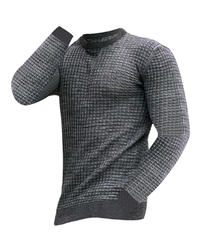 Autumn Small Checkered Men's Trend Round Neck Pullover Loose Knitted Long Sleeve T Shirt White Black Army Green Khaki Deep Gray S-3XL