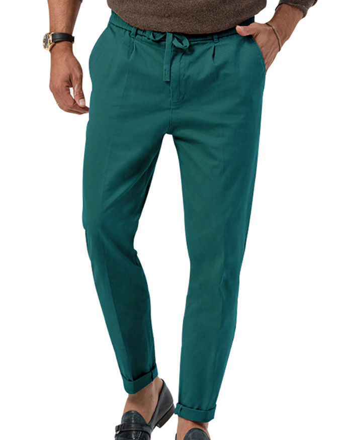 Men Business Casual Spring Autumn Solid Color Pants White Black Green Khaki Blue Apricot Gray S-3XL