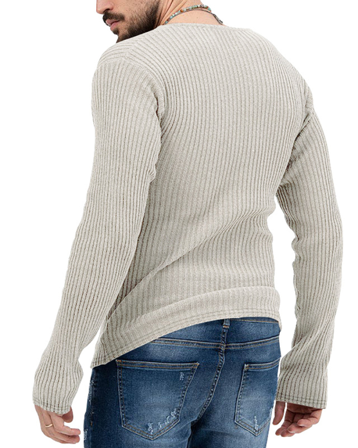 Mens Autumn Winter Long Sleeve Solid Color Knit Sweater Black Khaki Blue Apricot Mid Gray Red White S-3XL
